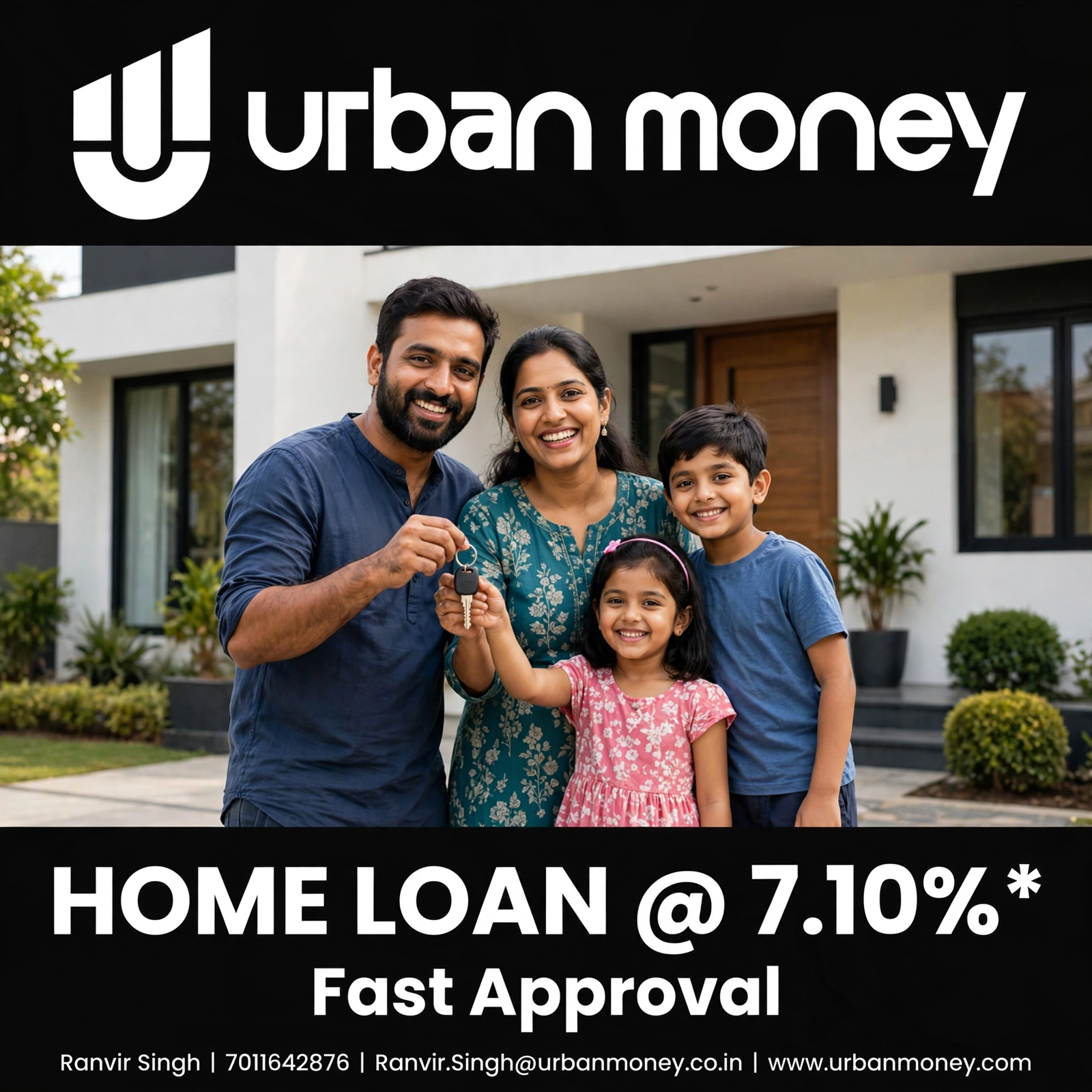 Happy family receiving home loan keys