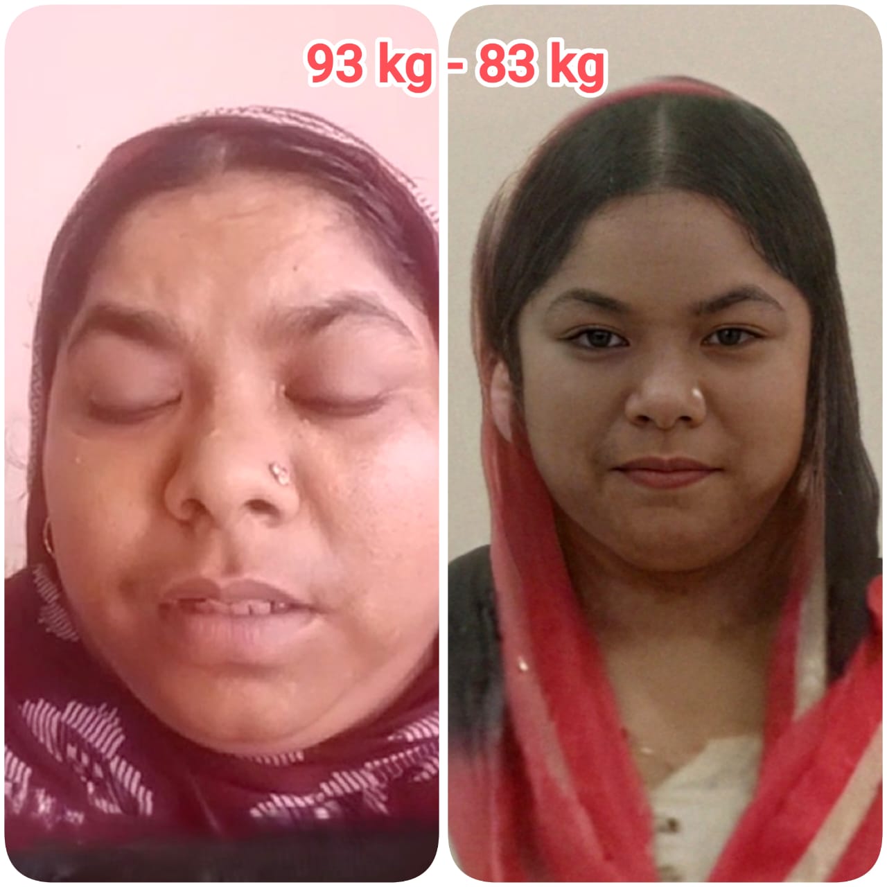 Client transformation: 93 kg to 83 kg