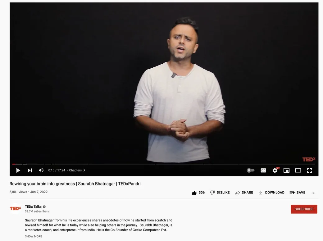 Saurabh Bhatnagar giving a TEDx talk