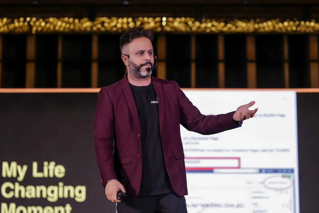 Saurabh Bhatnagar presenting beside a My Life Changing Moment slide