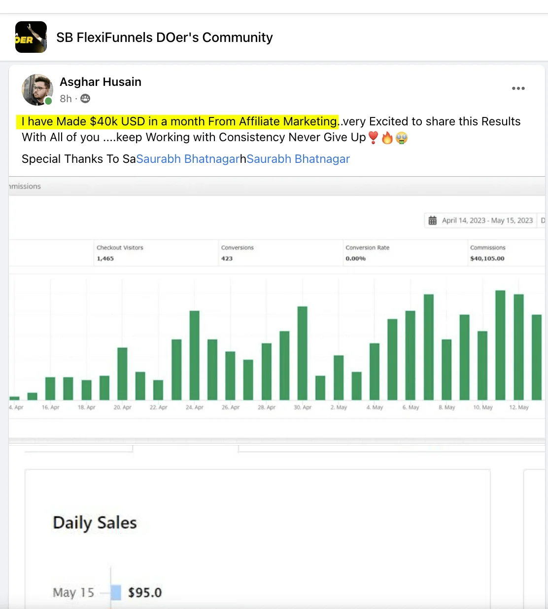 Student result: $40,000 in one month